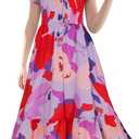 GRACE KARIN Girls Summer Hawaiian Dresses Size 14 Tween Girl Floral Easter Dress Kids Spring Maxi Party Dress,Red Purple