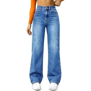 FUNUCA Straight Leg Jeans for Women,High Waisted Wide Leg Loose Microelastic Boyfriend Denim Pants, Size 14