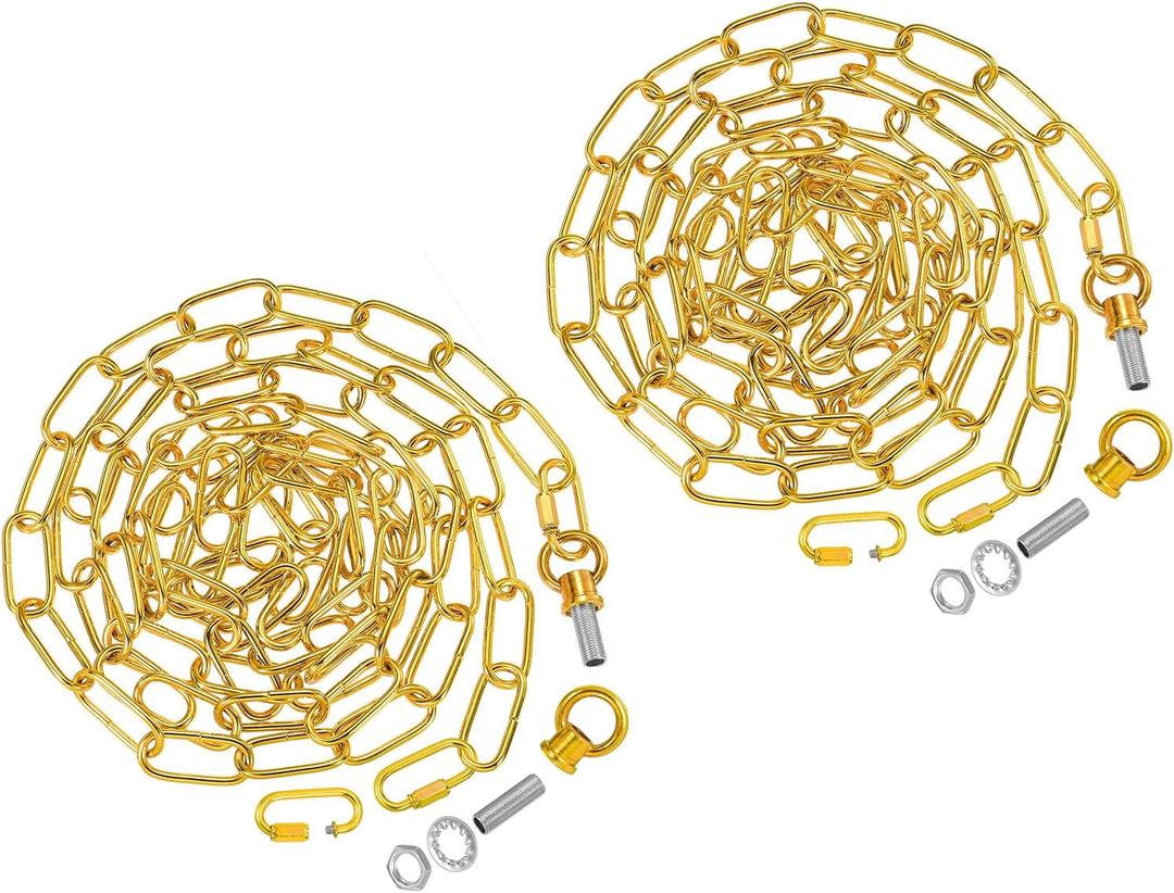 PATIKIL 10 Feet Lighting Chain for Hanging Lamp, 2 Set Chandelier Chain Light Fixture Chain Load Capacity 65 Lbs for Pendant Light, Ceiling Fan, Gold