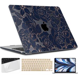 TWOLSKOO for MacBook Air 13 inch Case M5 2026 M4 2025 M3 M2 2024-2022 A3449 A3240 A3113 A2681, Plastic Hard Shell & Keyboard Cover & Screen Film for MacBook Air 13.6 inch Case, Elegant Roses