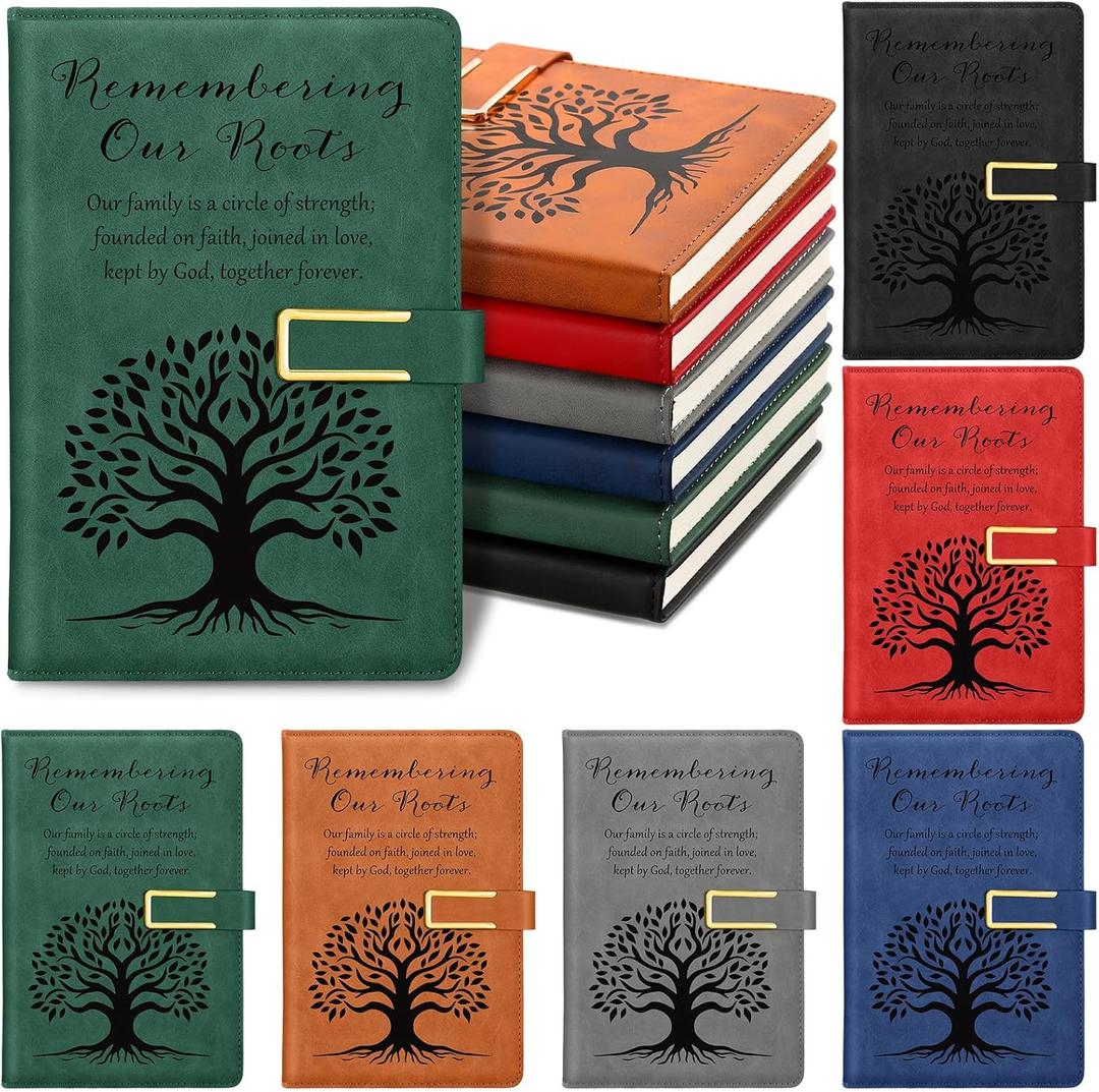 6 Pcs Family Reunion Favors Christian Journals Bulk Remember Our Roots Man of God Gifts A5 Faux Leather Hardcover Notebook with Phone Card Bag for Church Members Group Pastor