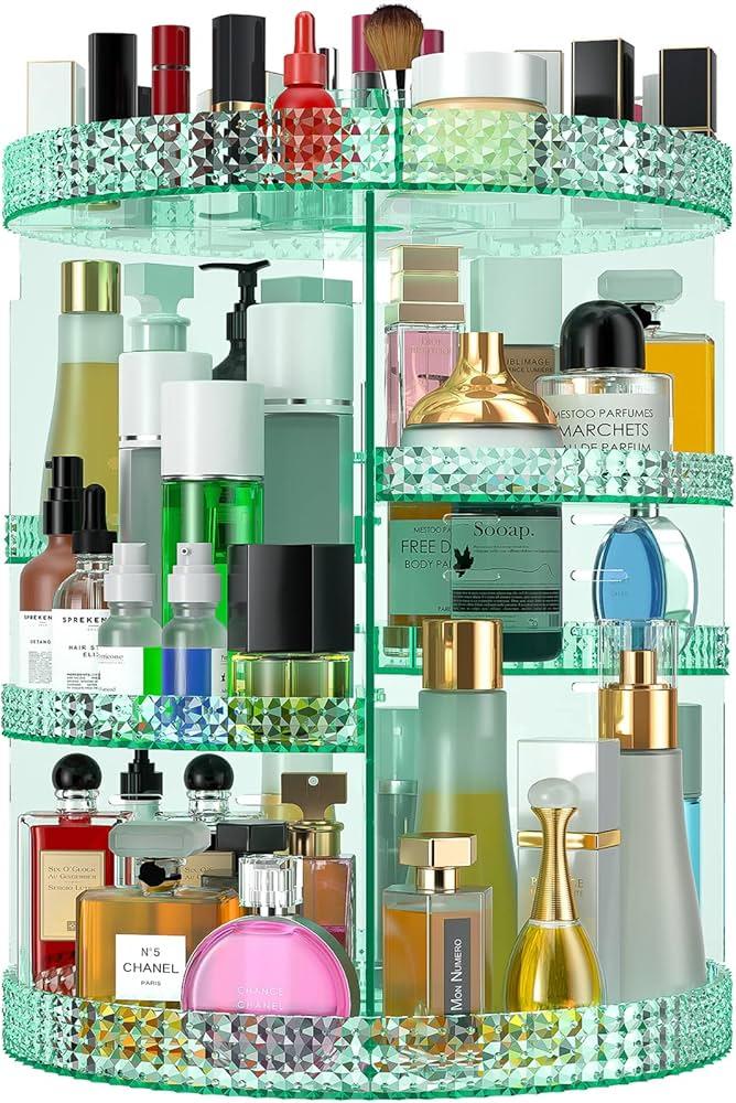 360 Degree Rotating Makeup Organizer for Vanity, Large Capacity Beauty Organizer, Adjustable DIY 7 Layers Perfume Organizer, Skincare Organizers Fits Cosmetics and Accessories(Emerald Green)