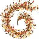Fall Decor, Fall Garland with Lights, 6FT Autumn Eucalyptus Leaves Lighted Garland Thanksgiving Harvest Festival Decorations for Home Mantle Porch Outdoor Indoor Wedding Table Wall Arch Decor
