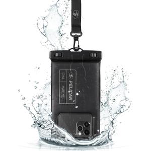 Pelican Marine - IP68 Waterproof Phone Pouch (Regular Size) Floating Waterproof Phone Case - Beach Cruise Ship Travel Essentials - Works with All Phones - Detachable Lanyard - Black