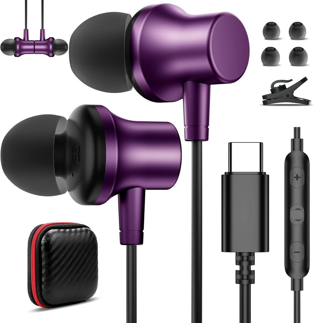 USB C Headphone Wired Ear Buds for Samsung S26 Ultra S25 A16 A17 A36 Magnetic Type C Earphone for iPhone 17 Pro Max 16 15 16e HD Mic in Ear Noise Isolation Earbuds for iPad A16 Pixel 10a 10 9a