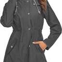 Kikibell Rain Jacket Women Striped Lined Hooded Lightweight Raincoat Outdoor Waterproof Windbreaker
Dark Grey XL