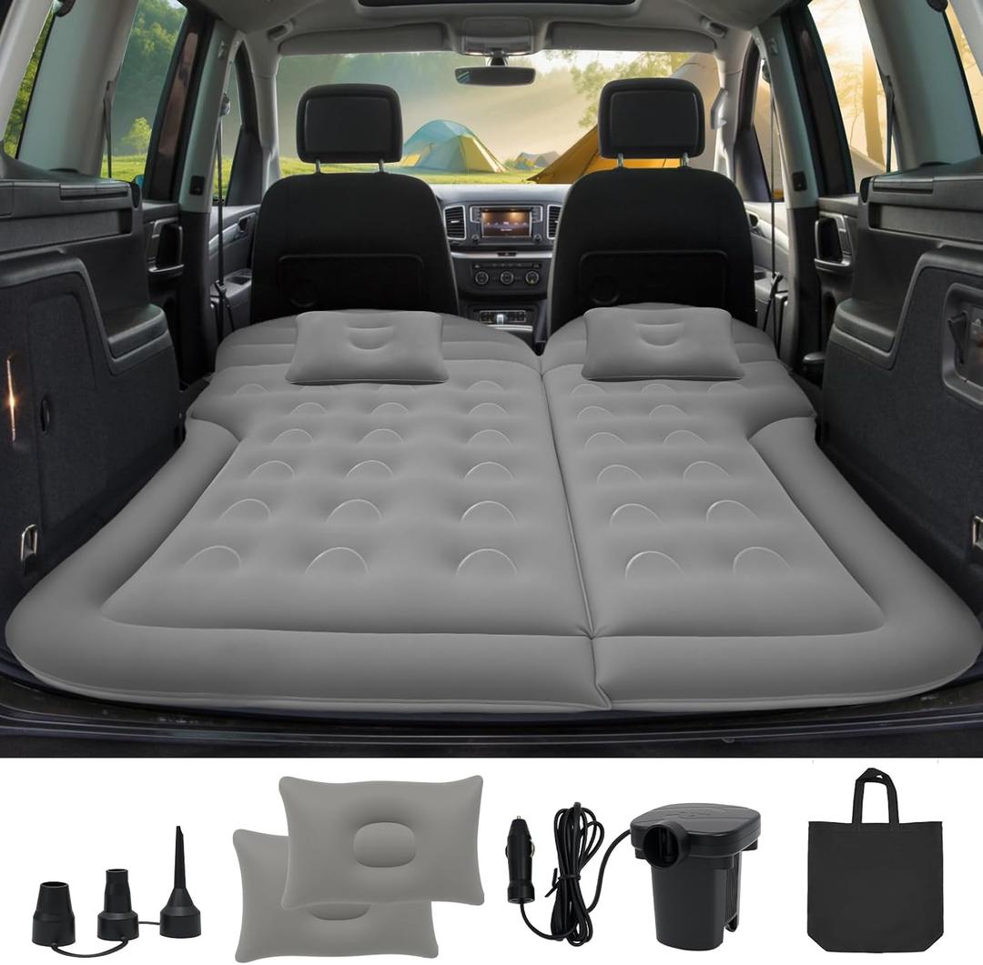 SUV Air Mattress for Camping, Air Mattress for Car Compatible with SUV, Camping Bed with Pump, Inflatable Sleeping Pad for Car Backseat, Truck Travel Bed for Road Trip (Grey)