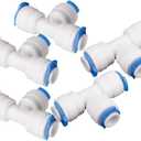 5pcs 1/4" 3-way Union Tee Quick Connect Ball Valve Fit Ro Water Reverse Osmosis