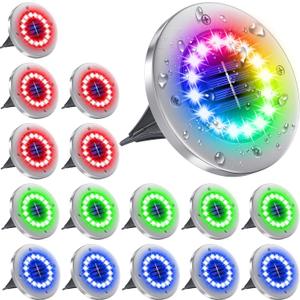 NFESOLAR 16 Pack Solar Lights Outdoor, 16 LEDs Multi-Color Solar Ground Lights Waterproof Landscape Light for Pathway Garden Walkway Driveway Yard Decorations