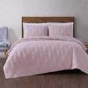 Brooklyn Loom White Heather Faux Fur Wool Quilt, Full/Queen, Light Pink