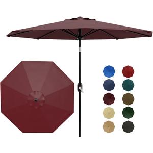 9Ft Patio Umbrella - 8 Sturdy Ribs Outdoor Table Umbrella with Crank Lift & Push Button Tilt - Market Umbrella for Pool, Deck, Yard, Garden - Dark Red