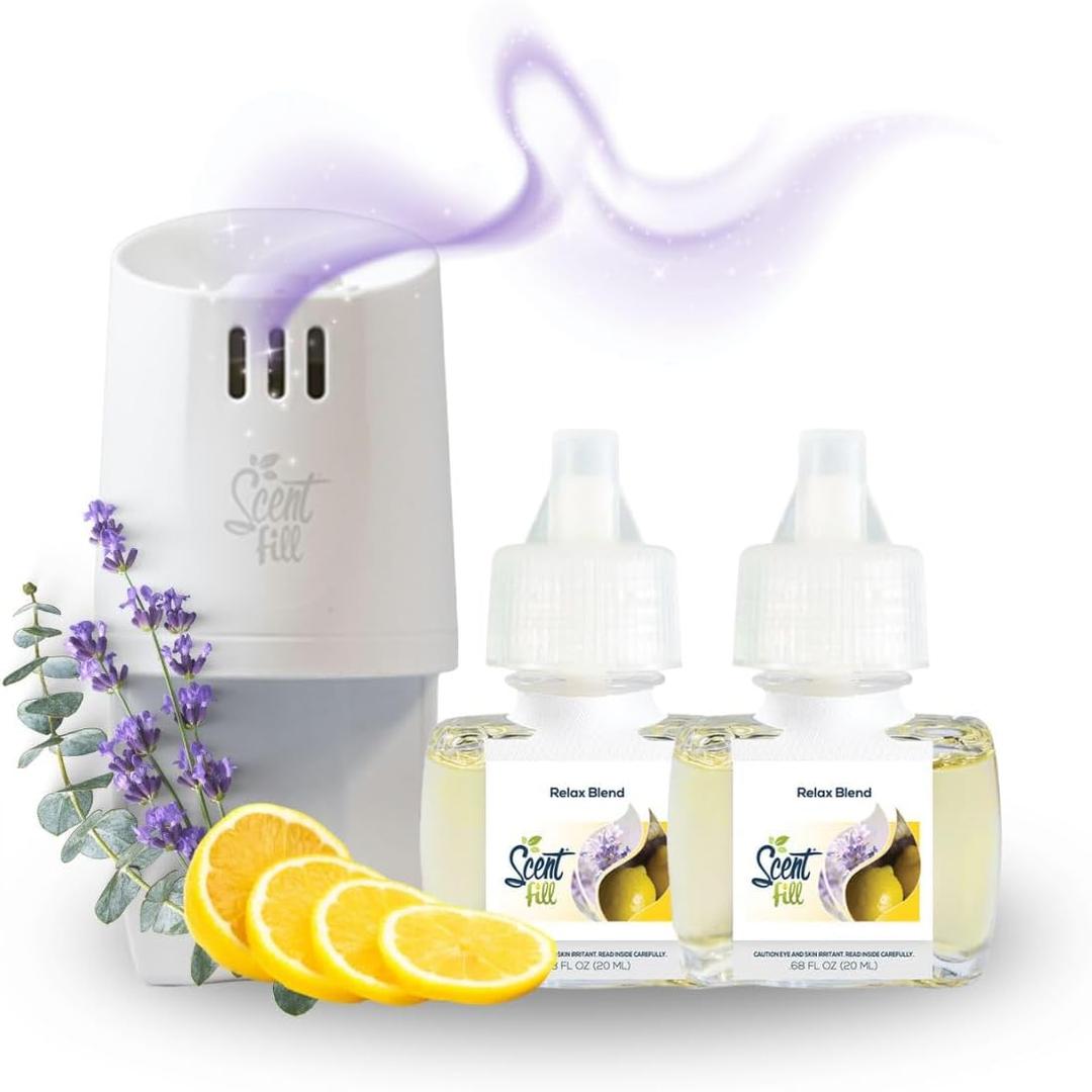 Scent Fill Relax Blend Plug in Air Freshener, Scented Oil Refills, 2 Refills + Diffuser