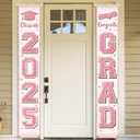Pink Graduation Party Decorations Class of 2025 Porch Sign Graduation Congrats Grad Rose Gold Graduation Banners Door Hanging for High School College Graduation Party