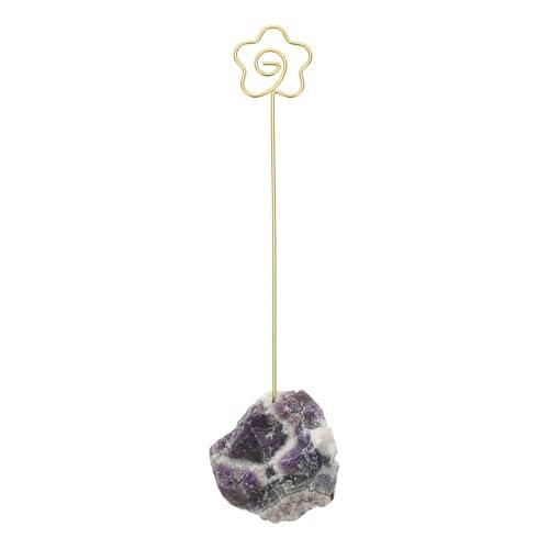 PATIKIL Table Number Holder, 1Pcs Photo Clip Holders Crystal Stone Quartz Desk Card Holder Raw Flower Shape Iron Memo Note Photo Stand for Wedding Party Home Office Decor, Purple