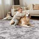 Color&Geometry 5x8 Machine Washable Low Pile Area Rugs for Living Room, Thin Soft Industrial - Neutral Area Carpet with Non Slip TPE Backing for Bedroom, Dining Room, Mottled Grey