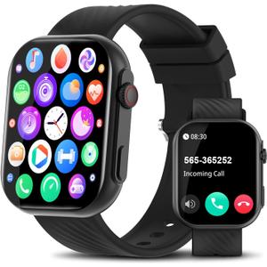 Smart Watch for Men Women (Answer/Make Calls), 2.0" Fitness Tracker with 100+ Sport Modes, Heart Rate/Sleep Monitor, Pedometer, SpO2, IP68 Waterproof Smart Watch for Android iOS Phones (Black)