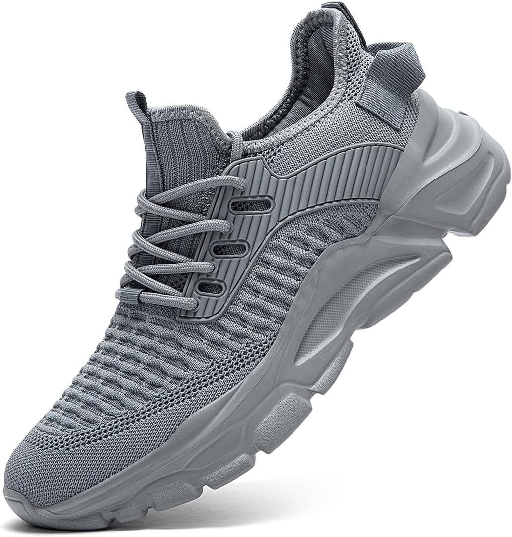 Men's Slip on Walking Shoes Tennis Running Sneakers Lightweight Breathable Casual Soft Sole Comfort Work Gym Trainers (11, Grey)