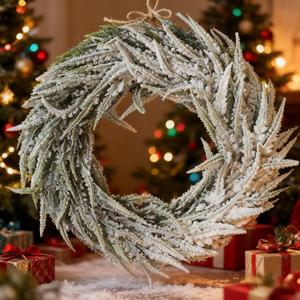 12.6 Inches Christmas Wreaths for Front Door, Wreath Christmas, Winter Wreath with Snowflake for Front Door, Wedding, Home, Fireplace, Party Decorations (White_02)