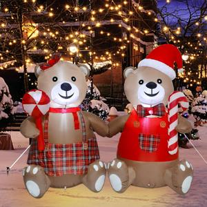 Joliyoou Christmas Inflatable Decoration, 5.5FT Blowup Bear Couple Holding Candy Cane & Lollipop, Light Up Xmas Inflatable for Winter Holiday Yard Lawn Front Door Outdoor Indoor Decor
