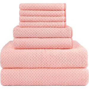 HOMEXCEL 8 Piece Bath Towel Set, Microfiber Bathroom Towel - 2 Bath Towels, 2 Hand Towels, and 4 Wash Cloths, Super Soft, Highly Absorbent Towels for Bathroom, Gym, Hotel, and Spa, Pink