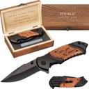 Gifts for Men Him Husband Valentines Day, Anniversary Birthday Gifts for Him Boyfriend, Birthday Gift ideas, Engraved Pocket Knife, Wooden Handle Folding Knife with Wood Box, Personalized Men's knife