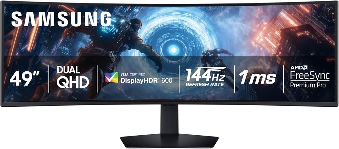 SAMSUNG 49-inch Odyssey G9 (G91F) DQHD, 144Hz, Curved Gaming Monitor, Ultra-Wide 32:9 Screen, DisplayHDR 600, AMD FreeSync Premium Pro, Ergonomic Stand, LS49FG910ENXZA, 2025
