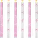 6 Pcs Pink Bow Flameless Taper Candles Coquette Bowknot LED Flickering Candles White and Pink Coquette Party Decorations for Birthday Bridal Wedding Dinner Party (Batteries Not Included)