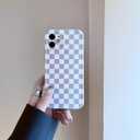 Cold Gray Checkered Print Phone Case Compatible with iPhone 13 Pro 6.1 inch Chessboard Soft Slim Thin ins Frame Design Girls Women Stylish IMD Protective Back Cover Casing(Grey Chessboard)