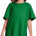 CharmWM Girls Fashion T Shirts Raw Hem Oversized Summer T Shirt Short Sleeve Tops Tees Shirt 5-14 Years (Green)