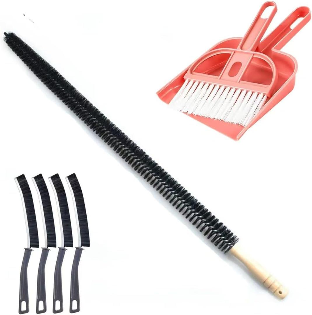 7 Pack Dryer Vent Cleaner KitDustpan and Brush SetHard Bristle Crevice Cleaning Brush Flexible Dryer Lint Brush Cleaner 29.5 inch ; Essential Cleaning Brush Set for Home