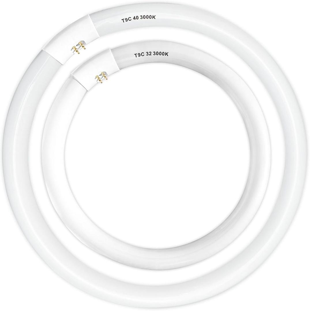 FC16T9/WW 40 Watt and FC12T9/WW 32W Set, 2700K Soft White, 16'' T9 40W Circline Light Bulbs, 12 inch 32 Watt Circular Fluorescent Tube, Round Fluorescent Bulb CRI 82, 5700 Lumen G10q