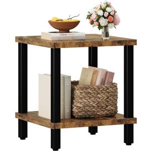 MMEOLUOOK Large End Table Square Side Table Modern Sofa Table 20 Inch Industrial Coffee Table NightStand with 2-Tier Storage Shelf for Living Room Bedroom Rustic Brown MLBZ06R, 19.68 Inches X 19.68 Inches X 22.83 Inches