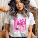 100 Days of School Bow T-Shirtб Cute Teacher & Student Celebration Tee, Size S