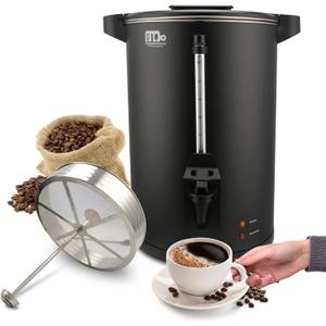 55-Cup 10L Commercial Coffee Urn, Festa Essential 750W Double Wall Large Percolate Coffee Maker Stainless Steel Hot Water Urn Dispenser with Double Dripless Faucet, Quick-Brewing for Catering, Black