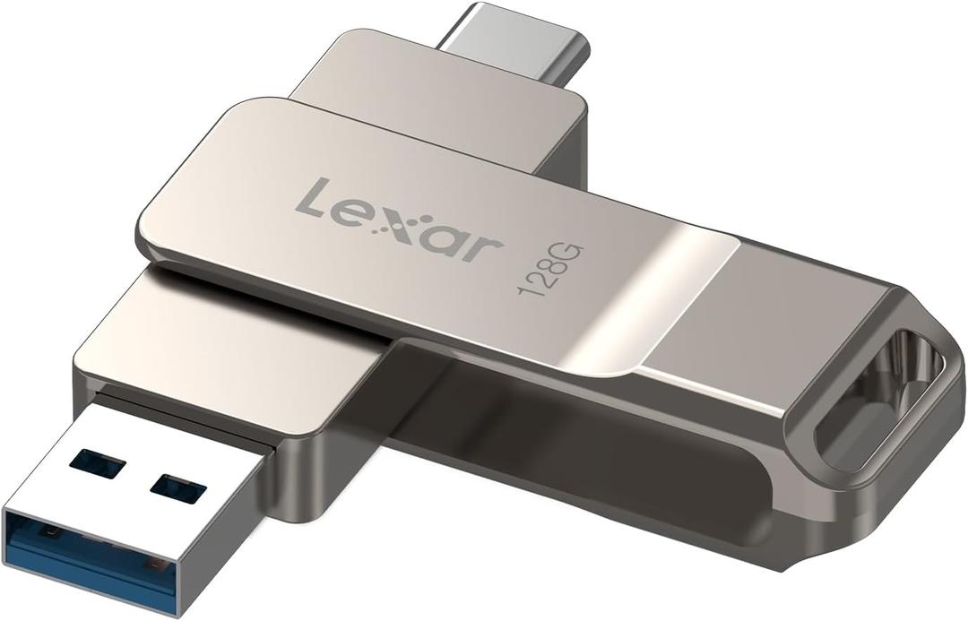Lexar D40E 128GB Dual USB 3.2 Gen 1 Type-C Jump Drive, USB-C Flash Metal Housing Swivel Design Thumb Drive (Champagne Silver)
