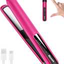 Hoson Cordless Hair Straightener,Portable Mini Flat Iron Travel for Bangs,Short Hair, Rechargeable Curling Iron and Curler 2 in 1,Hot Pink,for Touch Ups