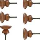 Ellementry Set of 6 Handcrafted Wooden Cabinet Knobs Brown Concave Decorative Drawer Knobs for Dresser, Cupboard & Furniture Artisan Furniture Hardware for Kitchen and Wardrobe