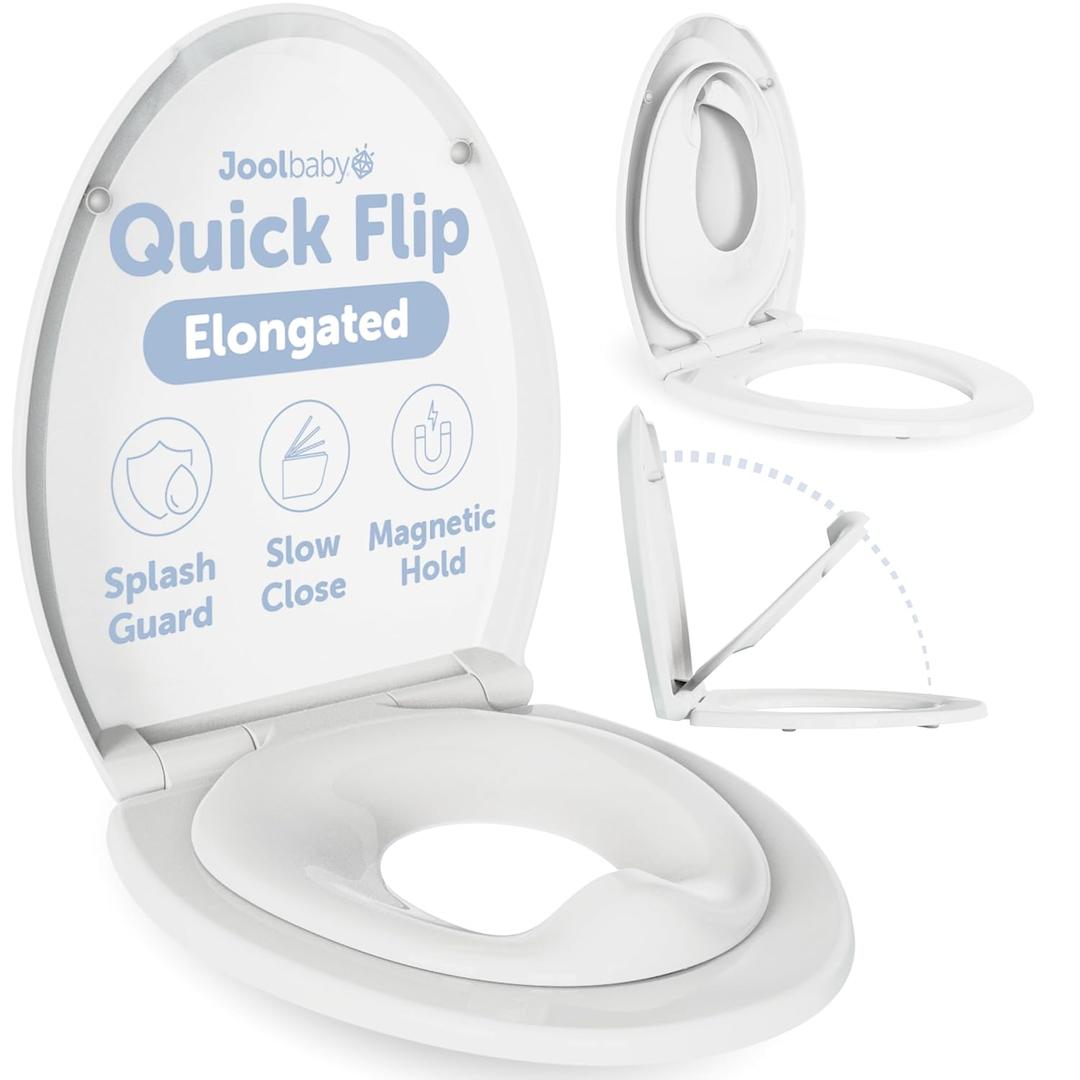 Jool Baby Quick Flip Elongated Toilet Seat with Built-In Potty & Splash Guard for Toddler Training, Slow Close - Jool Baby