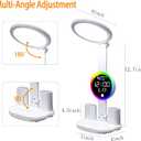 Led Desk Lamp, Desk Lamp with Usb Charging Port, Dimmable 3 Colorful Lights, Adjustable Folding with Clock Date, Pen & Phone Holder, Temperature, Home Office Bedroom Reading Study Work (White)