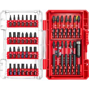 42Pieces Impact Screwdriver Bits Set, Magnetic S2 Steel Phillips/Slotted/Square/Torx Insert Power Bits Tips, Impact Bit Holder with Red Storage Box Case