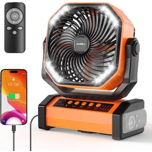 AddAcc 20000mAh Rechargeable Camping Fan - Battery Operated Fan with Light & Remote, Auto Oscillating, 4 Timer, 60 Hrs Work Cordless Tent Fan for Travel Outdoor RV Garage Power Outage Emergency, 8.66*4.25*10.8 inch
