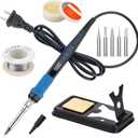 Soldering Iron Kit, 80W 110V LED Digital Solder Gun with Ceramic Heater, Portable Welding Tool Set with 5 Tips, Solder Wire, Stand & Sponge for Metal, Electrical Repair and DIY