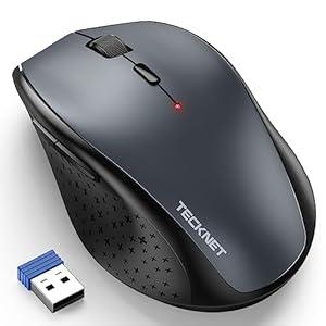 TECKNET Wireless Mouse, 2.4G USB Computer Mouse with 6-Level Adjustable 4800 DPI, Silent Quiet Click，30 Months Battery, Ergonomic Grips, 6 Buttons Portable for PC, Chromebook, Mac - Grey