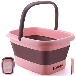 Foot Bath Collapsible Foot Soak Tub,Beinilai Collapsible Foot Bath Basin,Multifunction Plastic Basin with Handles,Foot Tub for Soaking Feet-Pink (1 Pack)