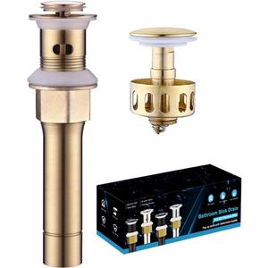 Bathroom Sink Drain with Overflow, Brushed Gold Sink Drain for Bathroom Sink, Universal Stainless Steel Gold Sink Drain, Pop Up Drain Stopper with Detachable Basket Bathroom Sink Drain with Overflow, Brushed Gold Sink Drain for Bathroom Sink, Universal Stainless Steel Gold Sink Drain, Pop Up Drain Stopper with Detachable Basket