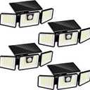 INCX Solar Motion Sensor Lights Outdoor, 3 Heads Security Lights Solar Powered, 156 LED Flood Light Motion Detected Spotlight for Patio Yard Garage Entryways, IP65 Waterproof 4 Pack (Black)
