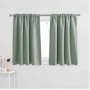 PONY DANCE Sage Green Short Window Curtain Panels 30 inch Long - Rod Pocket Room Darkening Drapes for Dorm Storage Door Kitchen Basement Farmhouse Decor, W 42 x L 30 inches, 2 Panels