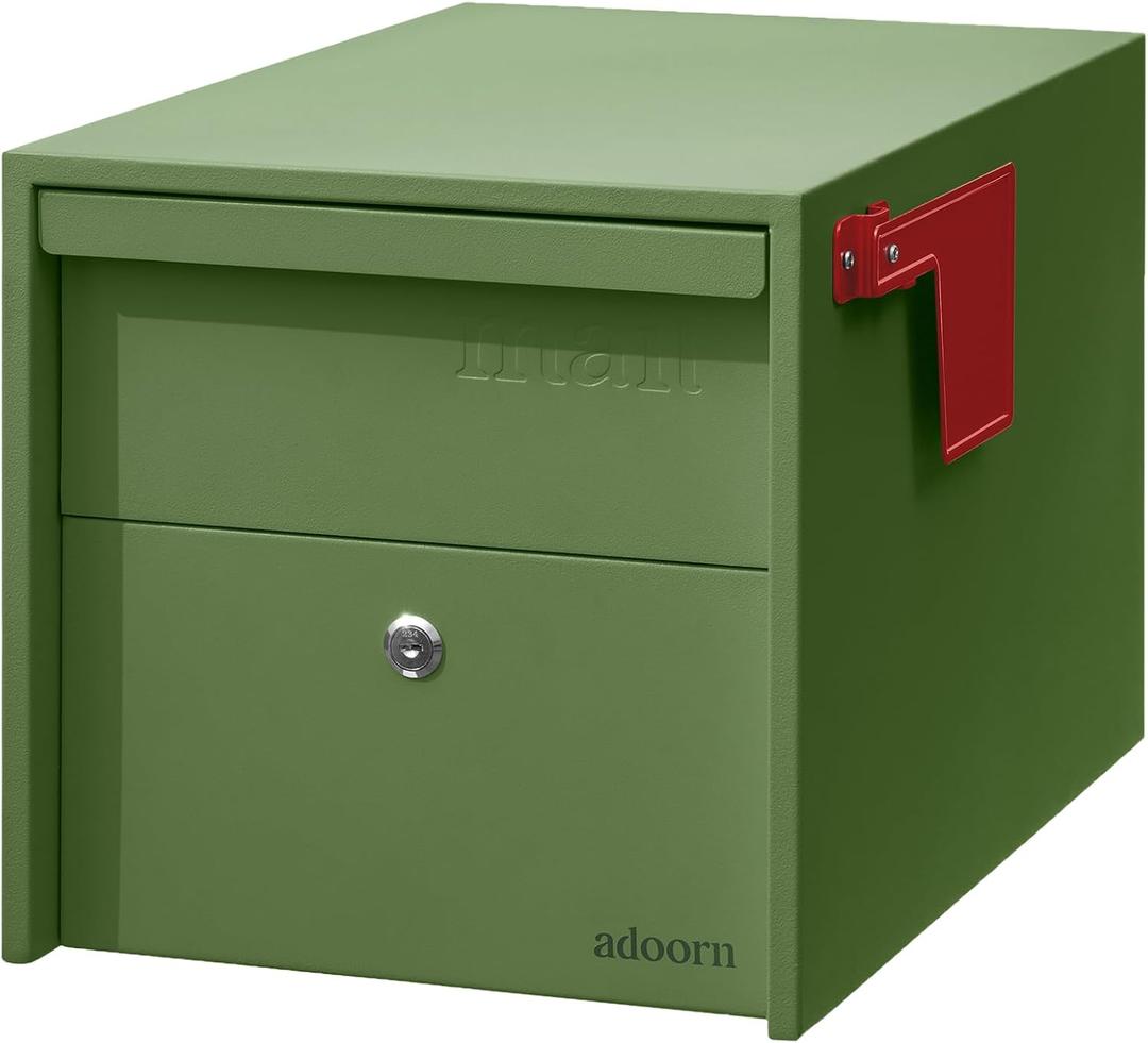 Adoorn Lockable Post Mount Mailbox | Small (Green). Size 12 x 12 x 18.5 (HxWxD) Anti-Theft Locking Mailbox with 2 Keys, Modern Mailbox with Flag, Weatherproof Mailboxes for Outside Adoorn Lockable Post Mount Mailbox | Small (Green). Size 12 x 12 x 18.5 (HxWxD) Anti-Theft Locking Mailbox with 2 Keys, Modern Mailbox with Flag, Weatherproof Mailboxes for Outside