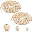 2 Pcs 16.4 Feet Christmas Wood Bead Garland Rustic Christmas Wooden Beads Decorative Tree Wooden Beaded Garland Decor Farmhouse Boho Ornaments for Xmas Decoration Supplies(Wood Color)