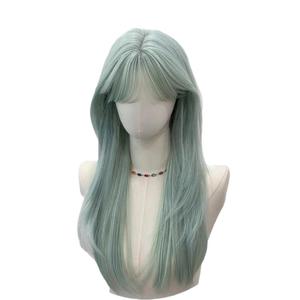 Mint Green Long Straight Wig for Women with Bangs Lolita Synthetic Hair Wig Natural Looking Heat Resistant Wigs for Daily Use